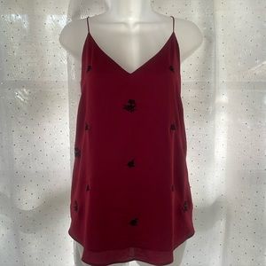 Burgundy red cami with black flowers
